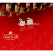 King of Bling's Real 10k Yellow Gold Square Stud Men/ Women Earrings with 0.15CT Real Diamonds