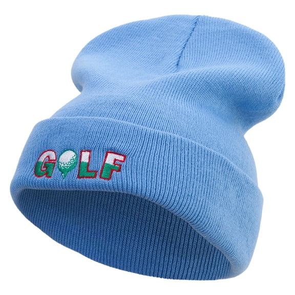 Golf with Ball Embroidered 12 Inch Long Knitted Beanie - Sky Blue OSFM