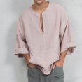 thumbnail image 2 of Leutsin Men's Solid Color Open Collar Cotton And Linen Short Sleeve T-shirt Tops, 2 of 5