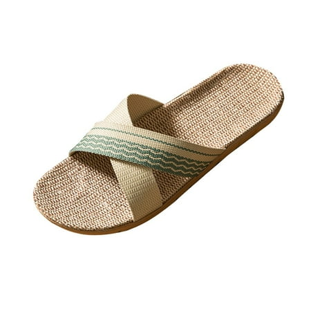 

Pgeraug slippers for women Women Summer Slippers Home Couple Indoor Slippers Linen Cross Daily Slippers Women shoes Green 36