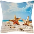 thumbnail image 4 of Nautical Coastal Throw Pillows Farmhouse Decorative Starfish Seashell Sand Conch Beach Throw Pillow Case Indoor Outdoor Cushion Cover Linen Pillowcase for Fall Home D¨¦cor 18 x 18 Inch Set of 4, 4 of 6