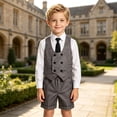 thumbnail image 2 of WhouRiu Boys School Uniforms Outfits Kids Vest Shorts And Bow Tie Sets Casual Summer Daily Clothes, 2 of 4