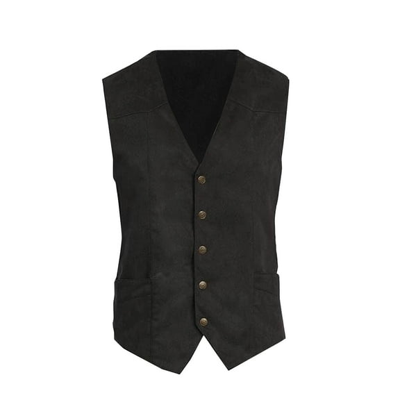 Rohuuque Men's Fall Vest V Neck Solid Button Formal Vest Vintage Business Style Waistcoat for Wedding and Office Black