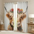 thumbnail image 2 of jejeloiu Farmhouse Highland Cattle Curtains Pack of 2 (42x84 Each),Rustic Farmhouse Curtains Blackout,Colorful Graffiti Flower Bedroom Curtains For Teens,Super Cozy Room Decor, 2 of 6