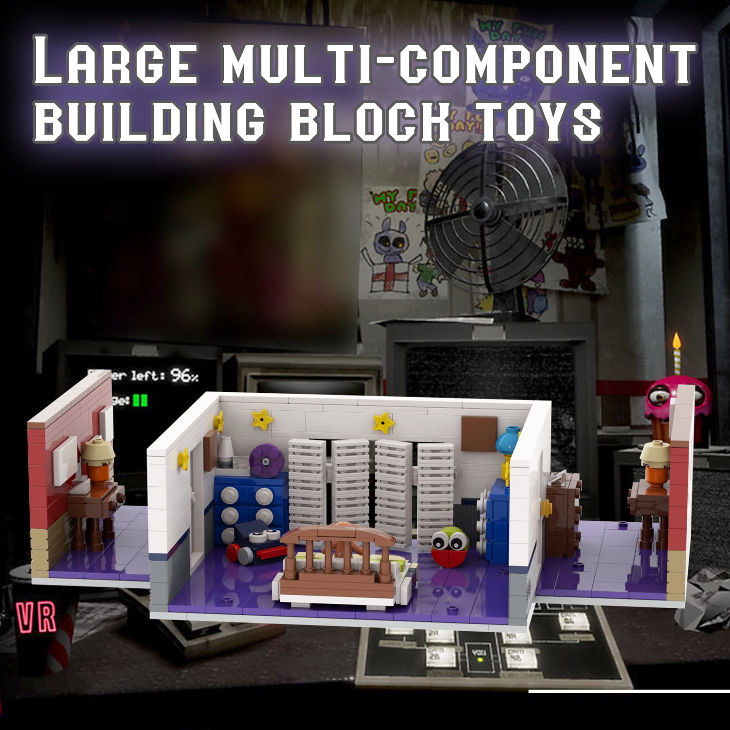 MOOXI-MOC FNAF Room Building Set,Creative Cute Building Blocks Children Kits,Halloween for Kids(585pcs)