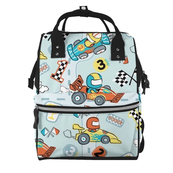 Fuzoiu Cartoon Car Racing Print Diaper Bag Backpack,Baby Essentials Travel Tote,Multi function Waterproof Diaper Bag, Travel Essentials Baby Bag - Unisex