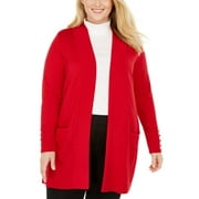 JM Collection Women's Plus Size Button-Sleeve Flyaway Cardigan Sweater Red Size 2X