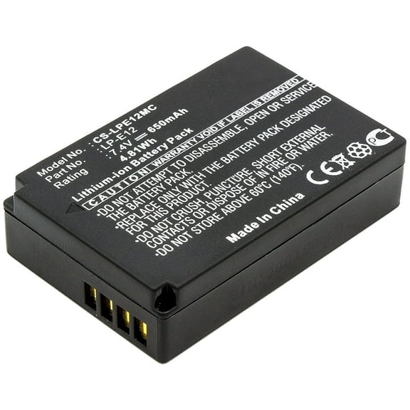 Replacement Battery for Canon EOS 100D,EOS Kiss X7,EOS M,EOS M2,EOS SL1,EOS-M,EOS-M10,EOS-M100,EOS-M2,EOS-M50,OS-M,PowerShot SX70 HS,Rebel SL1 Digital,LC-E12,LP-E12,7.4V/650mAh