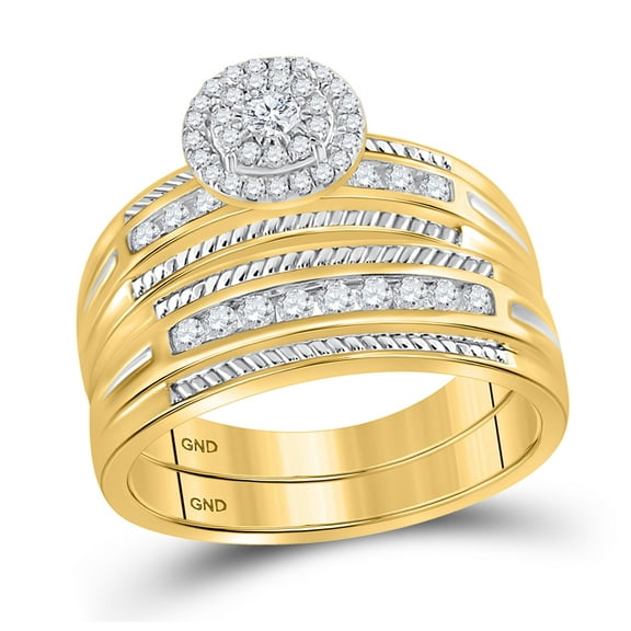 10K Yellow Gold His Hers Round Diamond Halo Matching Wedding Set 5/8 Cttw, Womens Size: 5-10, Mens Size: 7-13