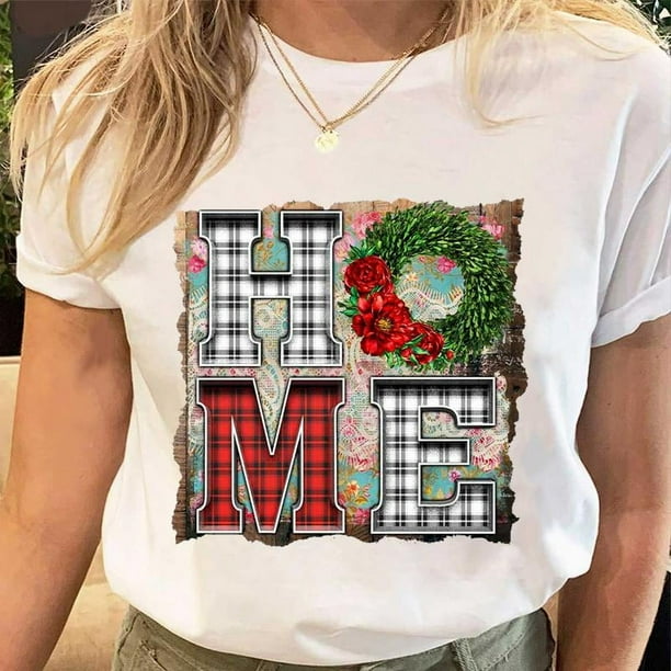 Camisetas estampadas de Papá Noel para mujer, camiseta de Navidad y Año Nuevo de los años 90, ropa femenina, Tops estampados, camiseta gráfica de dibujos animados a la moda para mujer