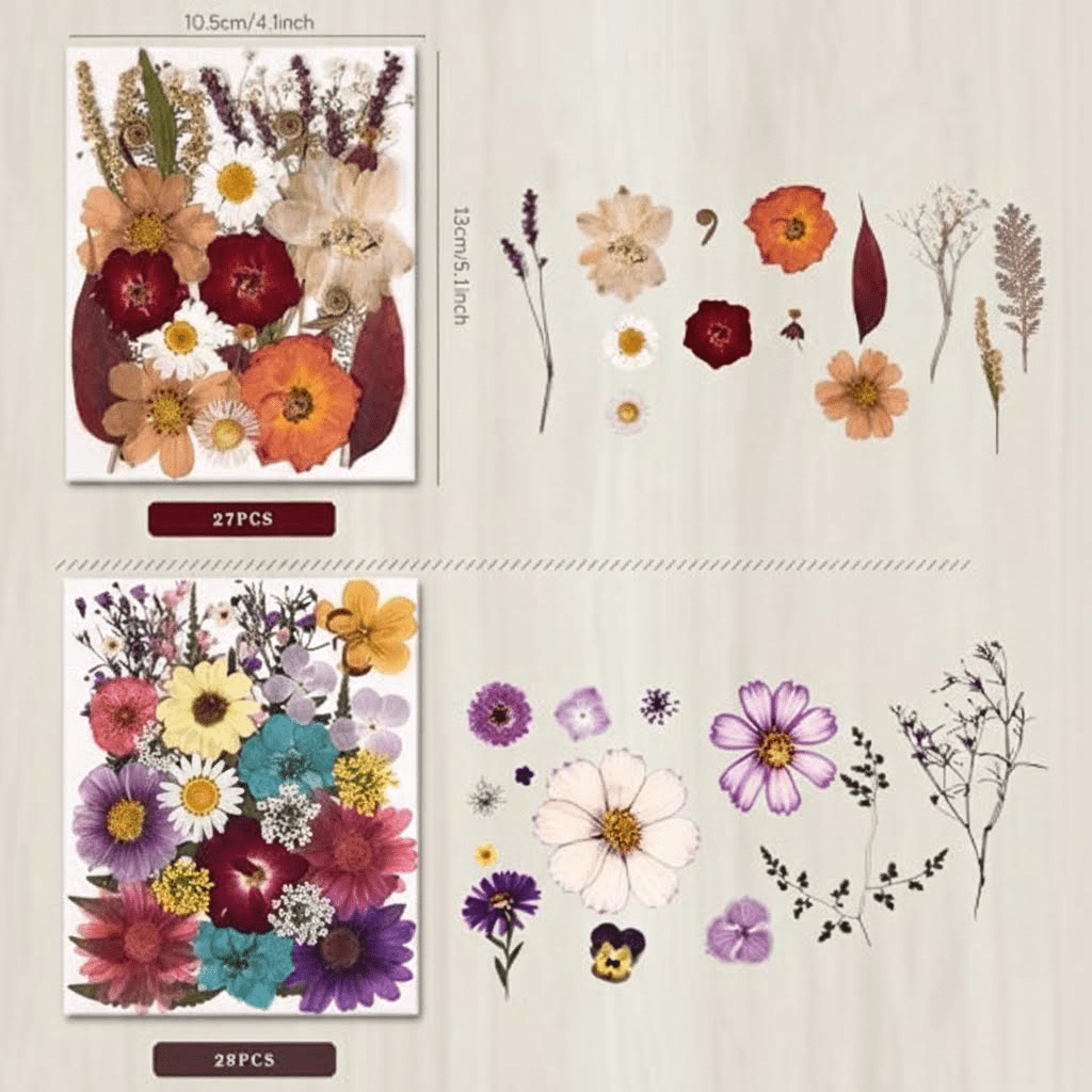 5 Packs of 140 Real Pressed Dried Flowers and Leaves with Tweezers for DIY Crafts, Resin Jewelry, Card Making, Soap, Candles, Nail Art, and Scrapbooking (5 Colors)