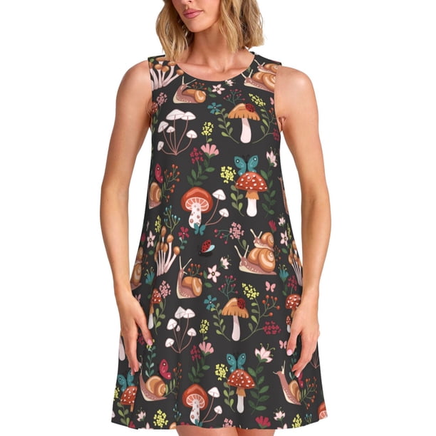 Disketp Mushroom Snail para Vestido sin Mangas para Mujeres, Vestidos de Verano para Mujeres, Casual y Holgado para la Playa