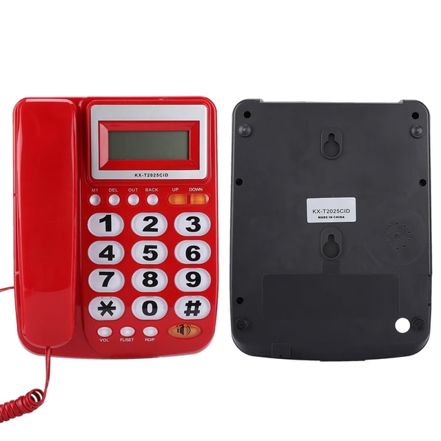 Teléfono fijo con cable de escritorio con pantalla de identificación de llamadas y altavoz para oficina en casa, color rojo