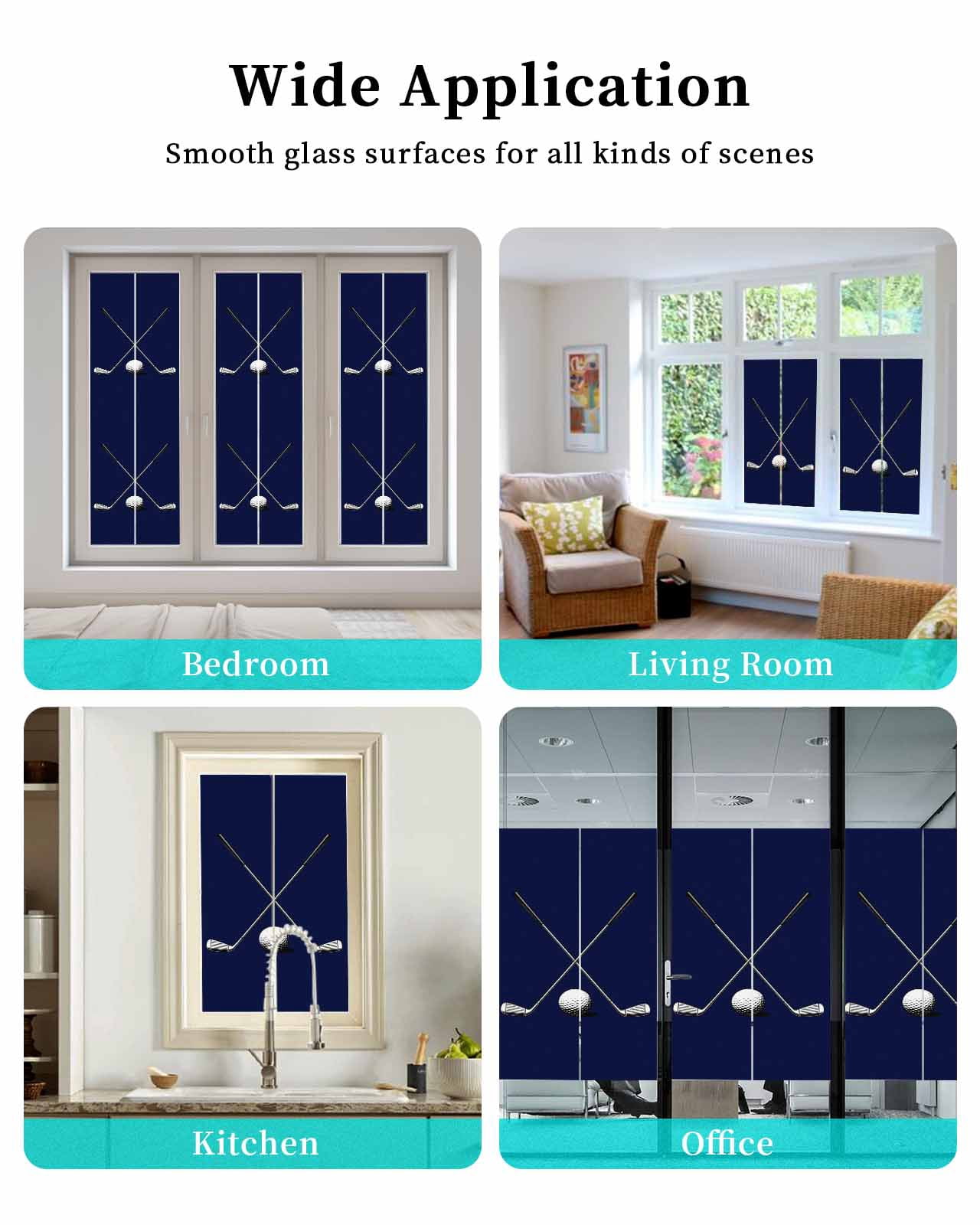 Window Privacy Film Golf Ball Stained Glass Window Film Decorative Sun Block Window Cover Navy Blue Monochrome Sport Window Clings Static Adhesive Sticker for Bathroom 23.6"x59"