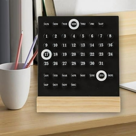 Calendar Desk Calendar Reusable Wooden Decoration Desktop Ornaments for Furnishing Accessories Kitchen Desktop Home, Black