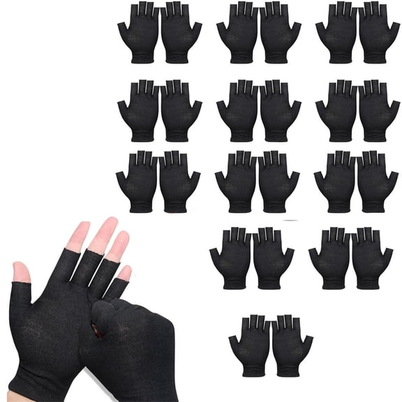 HXRH 12 Pairs Cotton Moisturizing Gloves for Women with 5 Open Fingertips Breathable Night Glove Fingerless Cotton Gloves for Eczema(Black)