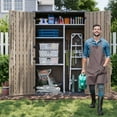 thumbnail image 2 of Aoxun Outdoor Resin Storage Shed with Metal Shelving Kit & Floor, 64 Cu.Ft Vertical Waterproof Storage Cabinet for Garage Storage, Pool Storage, Bike Shed, Garden Tools, Patio Furniture (Brown), 2 of 7