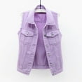 thumbnail image 2 of Enjoytime Denim Jacket for Women Solid Color Sleeveless Button Down Crop Outerwear Casual Loose Womens Coats Purple S, 2 of 5