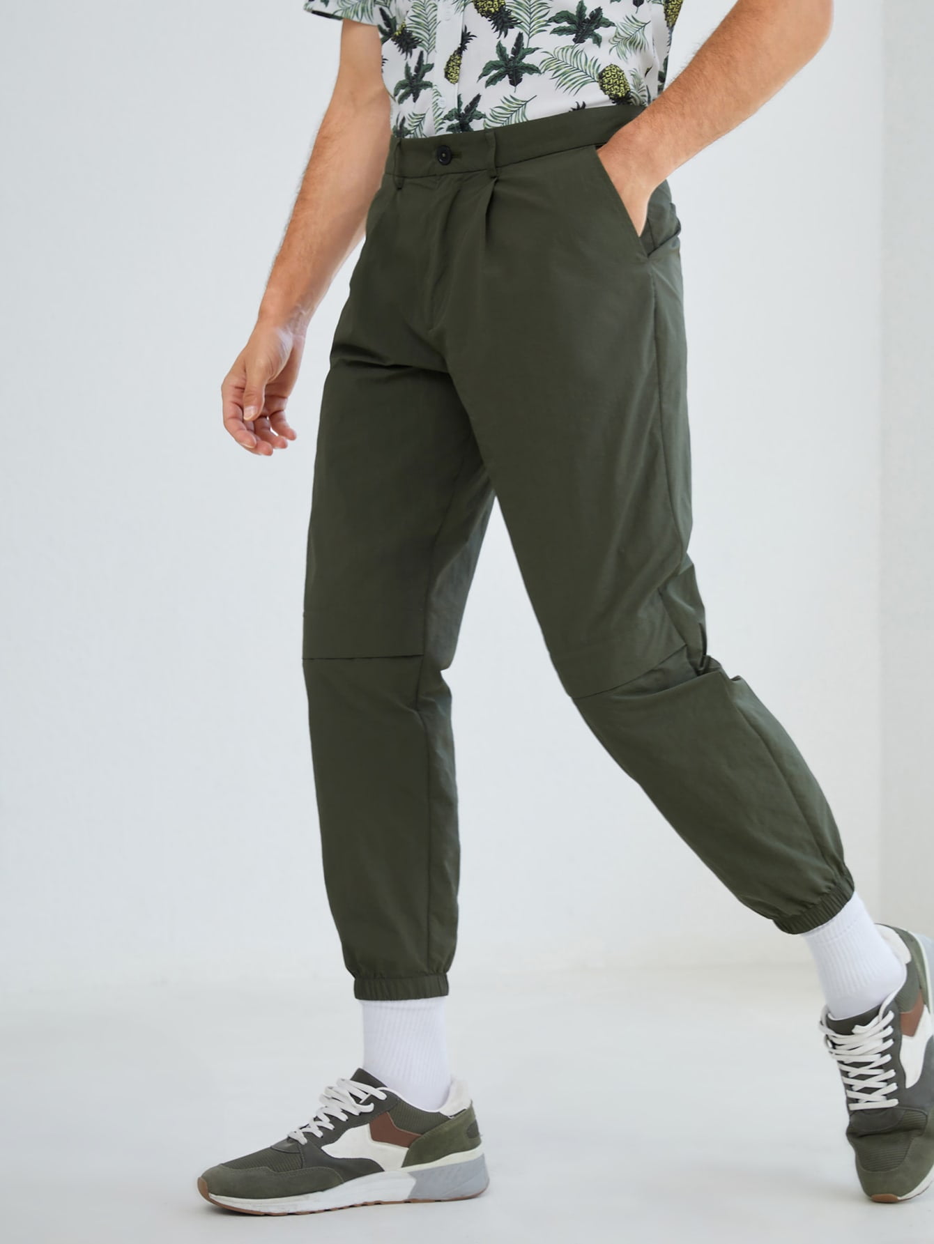 green cropped pants mens