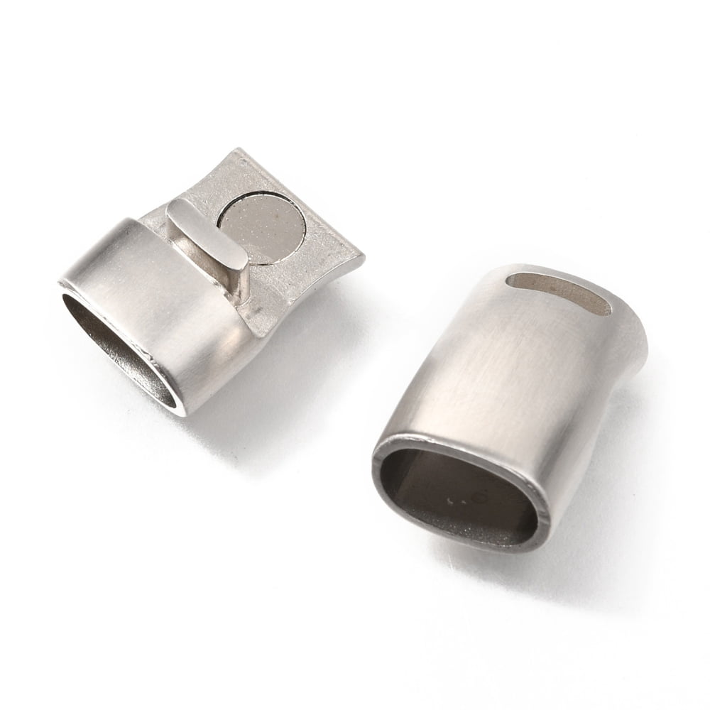 20pc Resistant 304 Stainless Steel Magnetic Clasps with Glue-in Ends Curved Column Stainless Steel Color 27x13x9.5mm Hole: 7x11mm