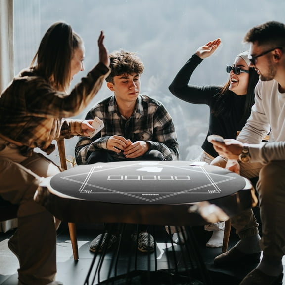 Soozier 24 inch Round Poker Mat, Texas Hold'em Non-Slip Poker Table Top Black