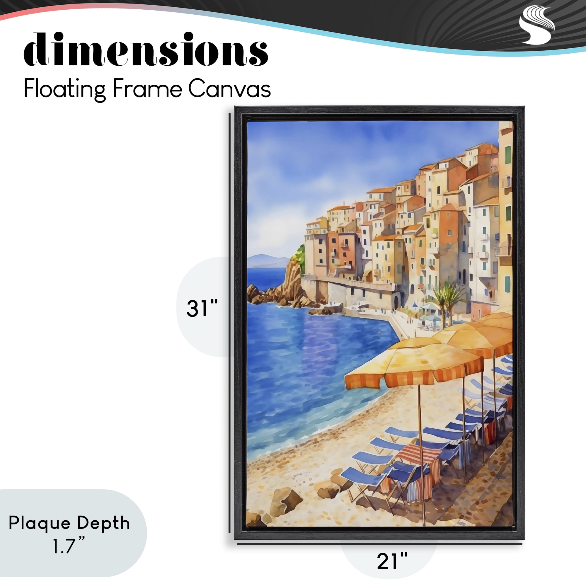Stupell Industries Beach Lounging on Mediterranean Shore Black Framed Floater Canvas Wall Art, design by Creative Studio