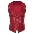 thumbnail image 3 of Sinleey Unisex Men Women Disco Dance Waistcoat Shiny Sequin Performance Costume Vest V-Neck Red 3XL, 3 of 7