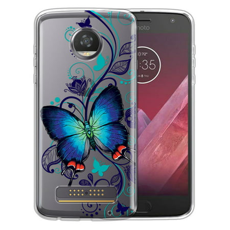 FINCIBO Soft TPU Clear Case Slim Protective Cover for Motorola Moto Z2 Play, Crowned Hairstreak Butterfly Curly
