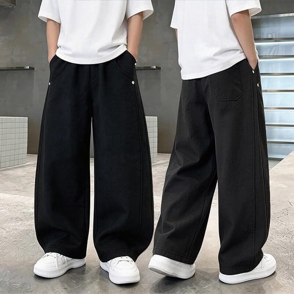 VEKDONE Kids Boys Wide Leg Sweatpants Relaxed Fit Pull-On Lounge Track Pants with Pockets