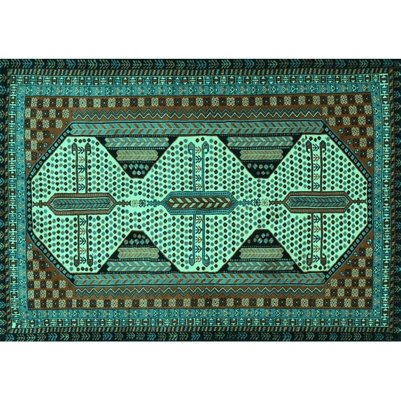 Ahgly Company Machine Washable Indoor Rectangle Persian Turquoise Blue Traditional Area Rugs, 5' x 7'