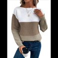 thumbnail image 3 of Suéter Informal de Cuello Redondo, Acanalado, de Punto con Bloques de Color, Hombros Caídos y Larga para Mujer, Otoño e Invierno. Marrón XXL, 3 of 9