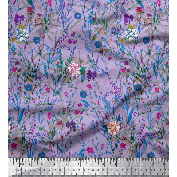 Soimoi Purple Cotton Duck Fabric Leaves & Floral Fabric Prints by Yard 42 Inch Wide