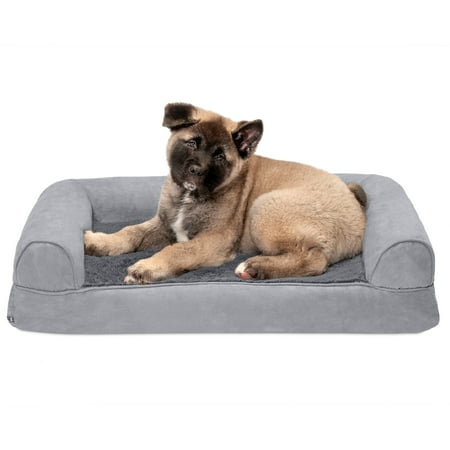 UPC: 0842229105896 | FurHaven Pet Products Plush & Suede Memory Top Sofa-Style Pet Bed for Dogs & Cats – Gray Medium