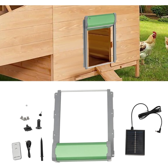 Automatic Chicken Coop Door Solar Powered Electric Auto Chicken Coop Door with Timer & Light Sensor Smart Anti-Pinch Remote Control & 4 Modes