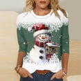 thumbnail image 2 of Christmas Shirt for Womens 3/4 Length Sleeve TShirts Cute Christmas Snowman Graphic Printed Blouses Crewneck Tunic Tops Loose Pullover Top Plus Size, 2 of 5