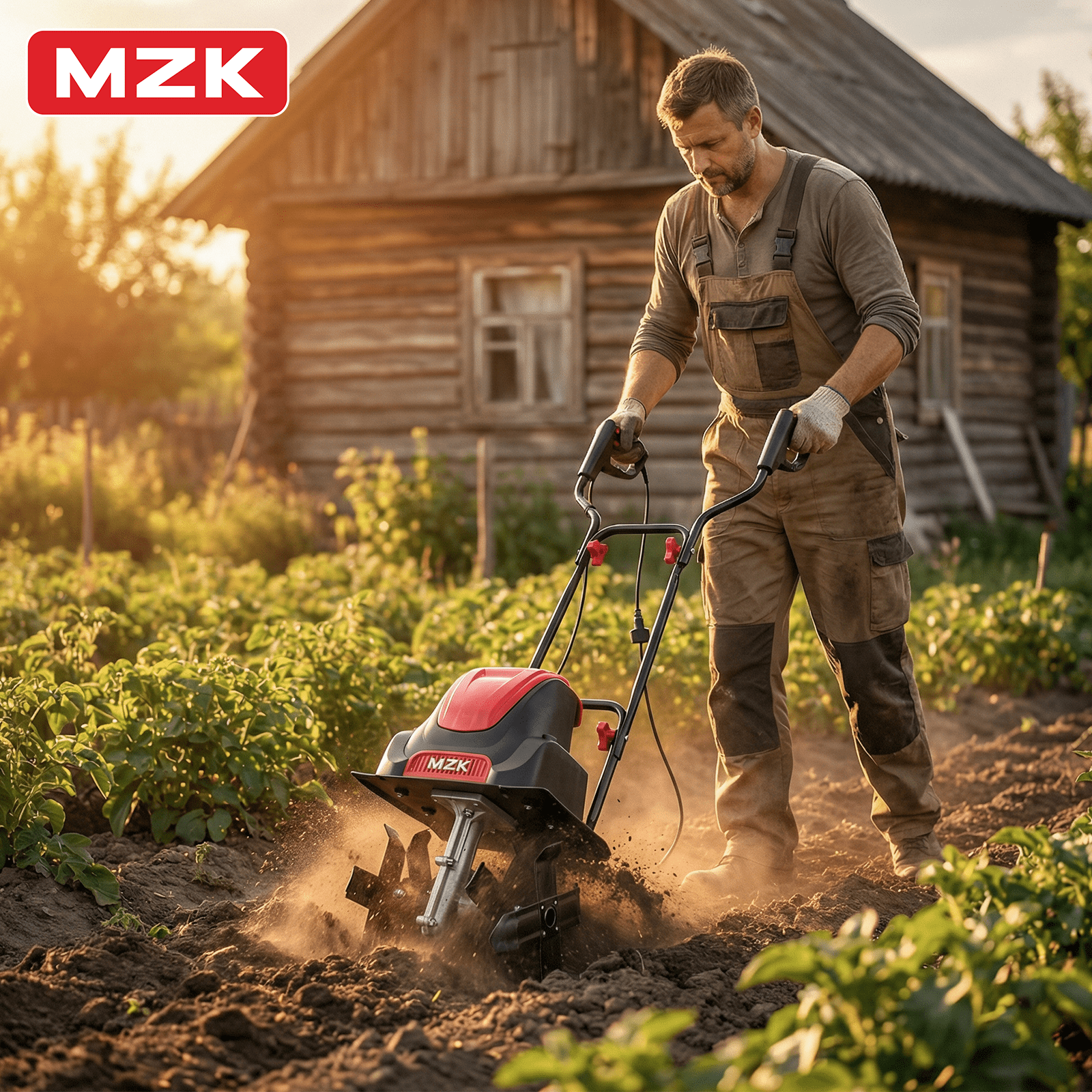 MZK 12" Electric Tiller, 8" Tilling Depth, Adjustable Wheels for Garden/Lawn/Yard