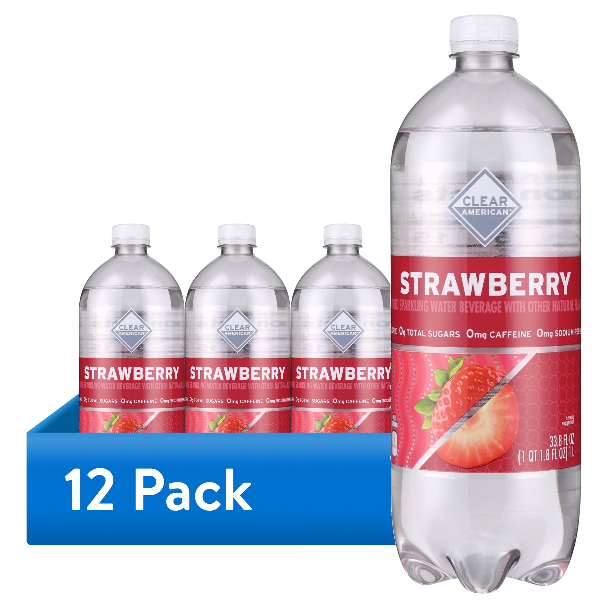 (12 pack) Clear American Strawberry Flavored Sparkling Water, 33.8 fl oz Bottle