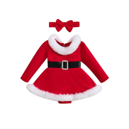 

Toddler Baby Girls 2Pcs Christmas Dress Santa Claus Red Princess Tulle Dress with Headband Outfits Set Newborn Clothes
