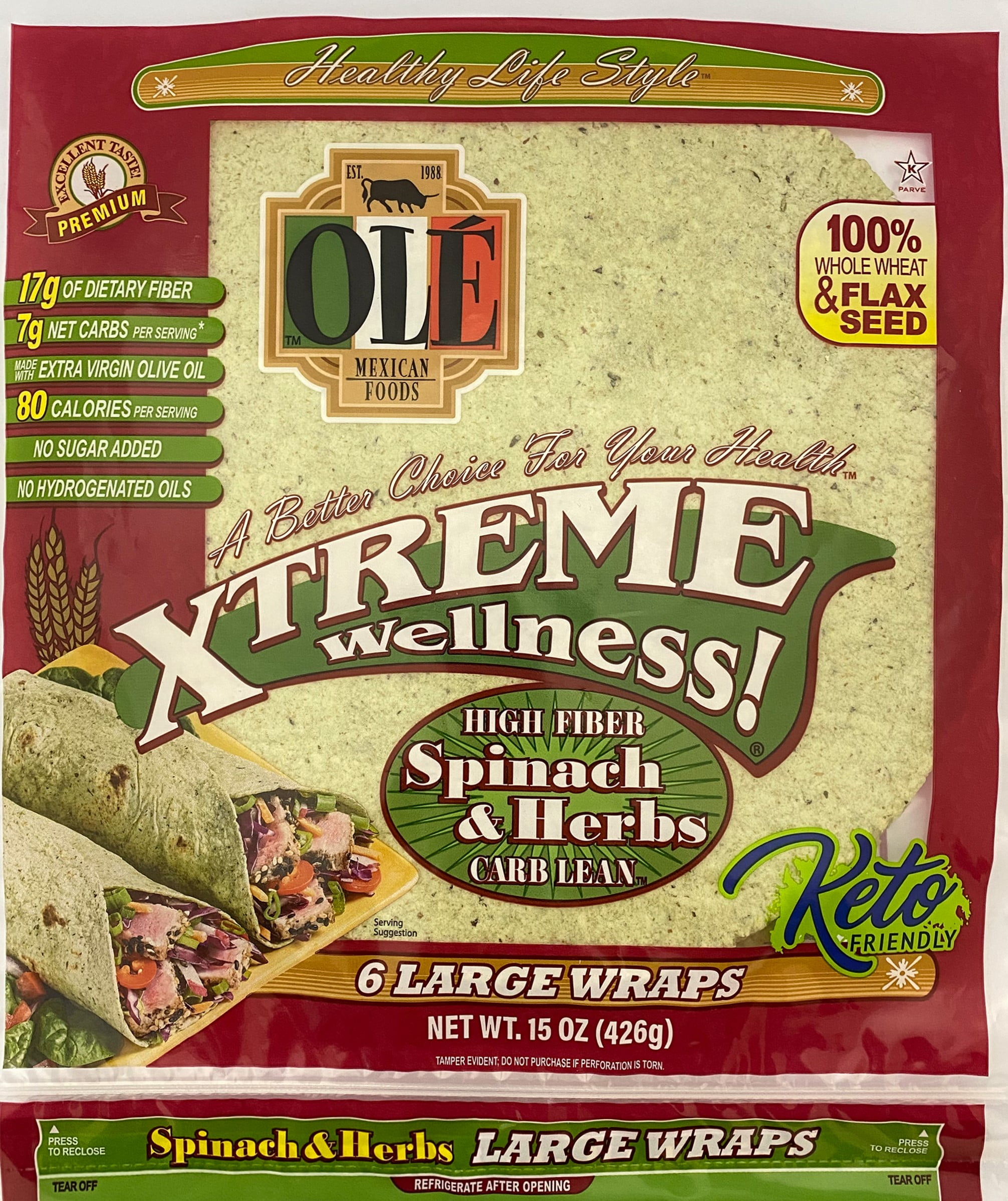 Ole Xtreme 10" Spinach Herbs Wrap 6ct