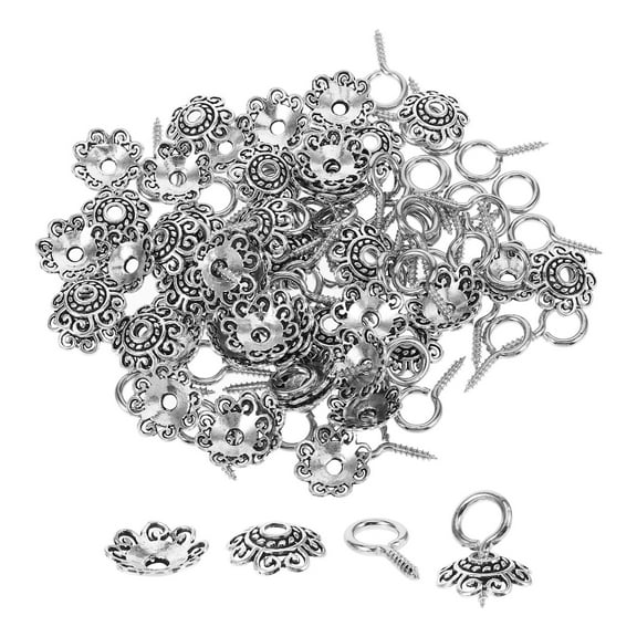 MLINS Silver Alloy Bead Caps with Eye Pins for Crafts Perfect for Jewelry Making and DIY Projects 1 Set