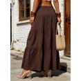 thumbnail image 5 of Women Solid High Waist Tiered Pleated A-Line Maxi Cake Skirt Dark Brown L, 5 of 7