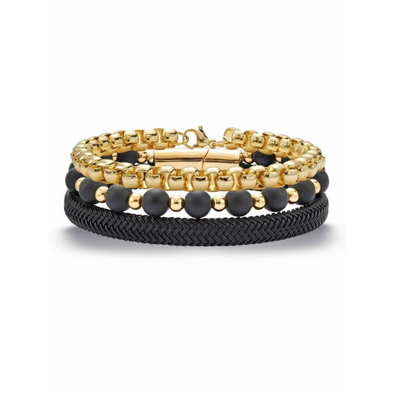 American Exchange Men's Yellow Gold Ion-Plated Stainless Steel Macrame Bracelet 8.5 Inch