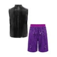 thumbnail image 4 of Hansber Boys Hip Hop Street Jazz Dance Outfit Kids Color Block Sleeveless Tank Top with Sequin Shorts Set Purple 16, 4 of 5