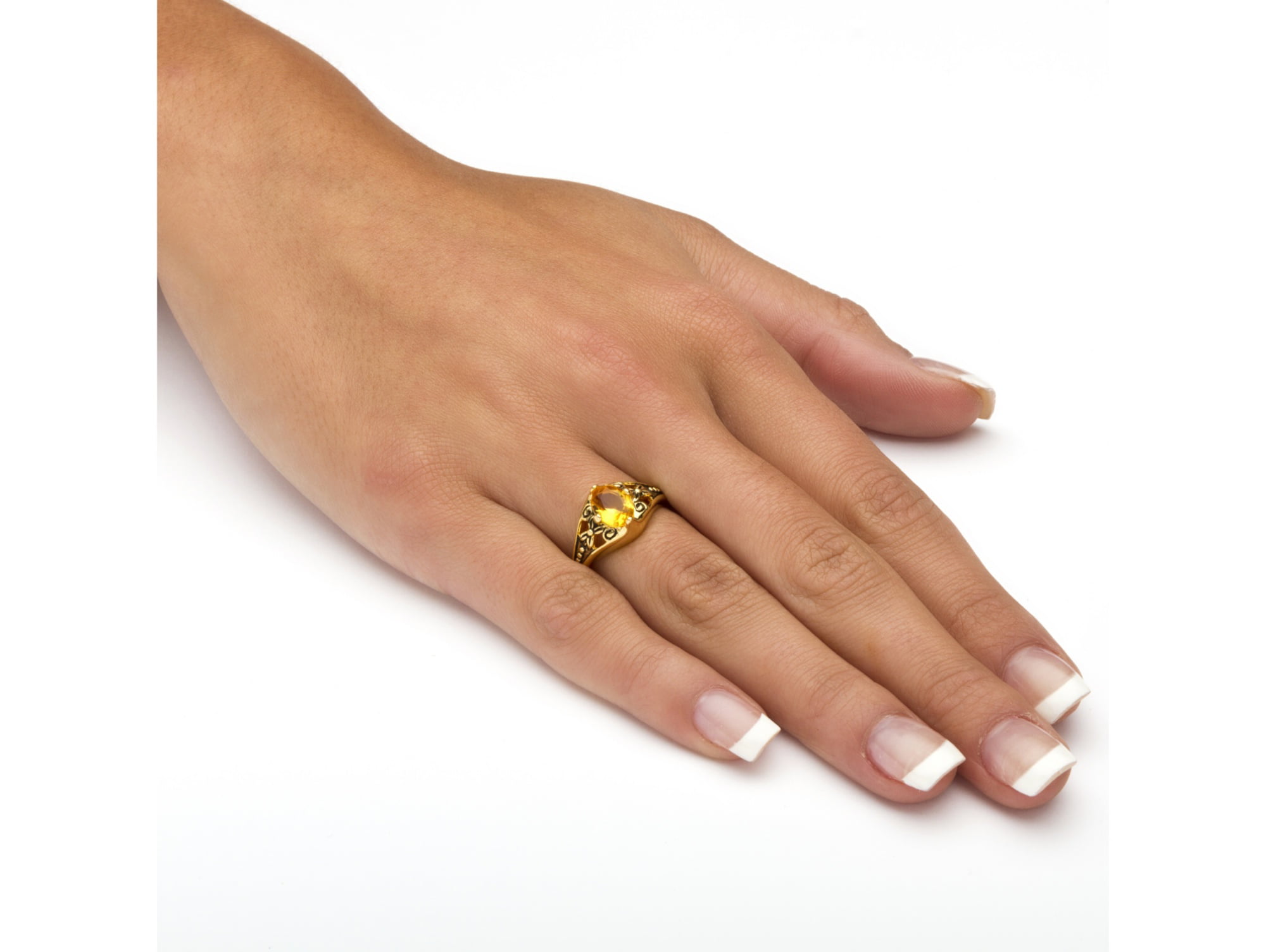 Birthstone 14k Gold-Plated Filigree Ring-January-Simulated Garnet 