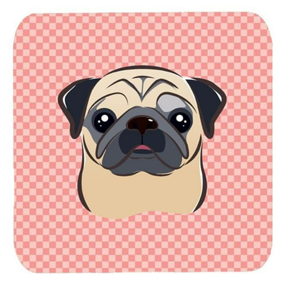 3.5 x 3.5 In. Checkerboard Pink Fawn Pug Foam Coasters, Set Of 4