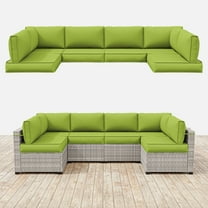 Kimunuk 14 Piece Outdoor Furniture Replacement Cushions, Fits 6-Seat Sectional Rattan Conversation Set, 4" Patio Water-Resistant Replacement Sofa Cushions, Liner&Cover, Grass Green