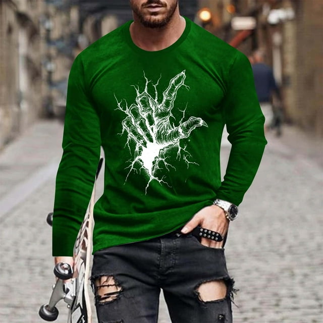 Blusas y camisas de manga larga con cuello redondo para hombre, moda informal, estampado, deportivas, de manga larga, cuello redondo, blusas, camisas para hombre, blusa de poliéster