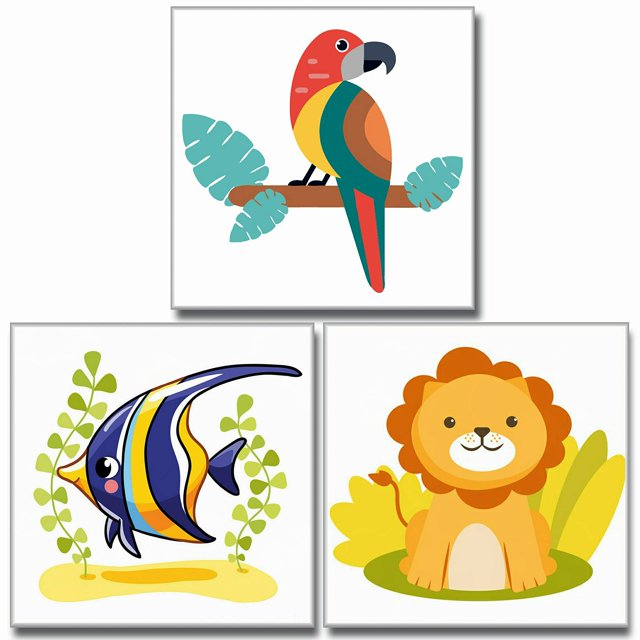 Hiolife - Juego de 3 kits de pintura por números para niños, 8 x 8 pulgadas, con marco de animales coloridos, kits de pintura al óleo para niñas y niños, juegos de pintura para decoración de pared del