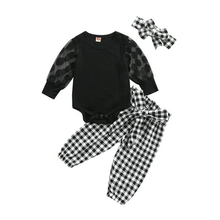 

Newborn Baby Girl Clothes Infant Baby Grid Romper Pant Set Winter Toddler Girl Outfit