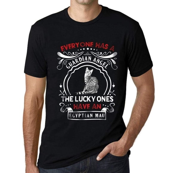 Men's Graphic T-Shirt Everyone Has A Guardian Angel The Lucky Ones Have A Egyptian Mau Cat Eco-Friendly Limited Edition Short Sleeve Tee-Shirt Vintage Birthday Gift Novelty